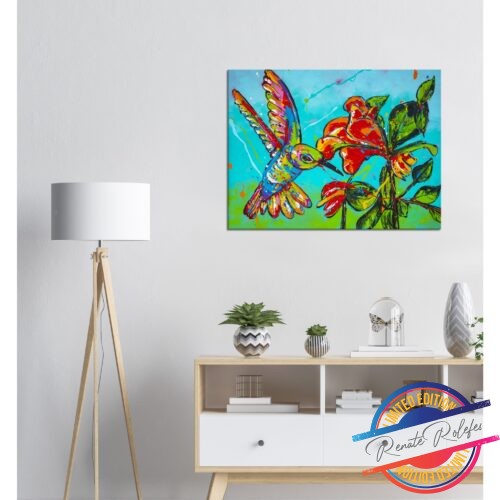 Art Print Hummingbird with red flowers - Happy Paintings