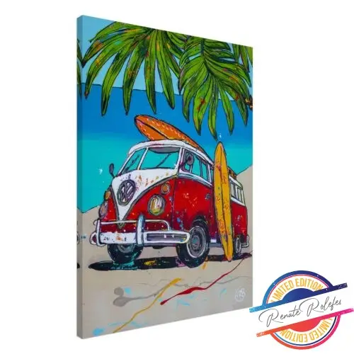 Art Print VW busje op het strand - Happy Paintings