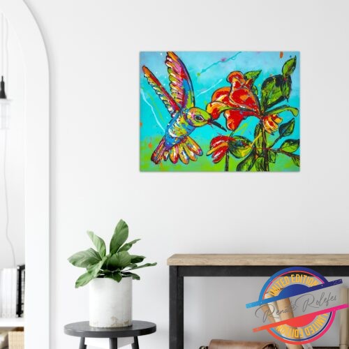 Poster Hummingbird with red flower- Happy Paintings