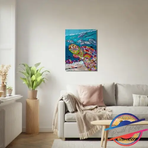 Art Print Schildpad met vis - Happy Paintings