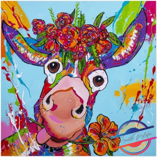Poster Donkey with flowers- Happy Paintings