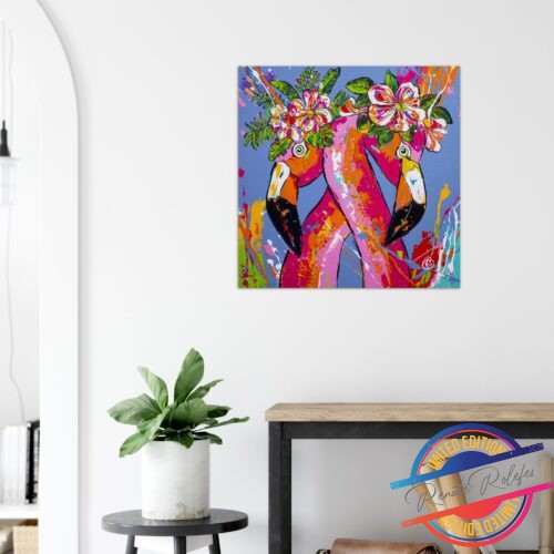 Poster Flamingo with flowers - Happy Paintings