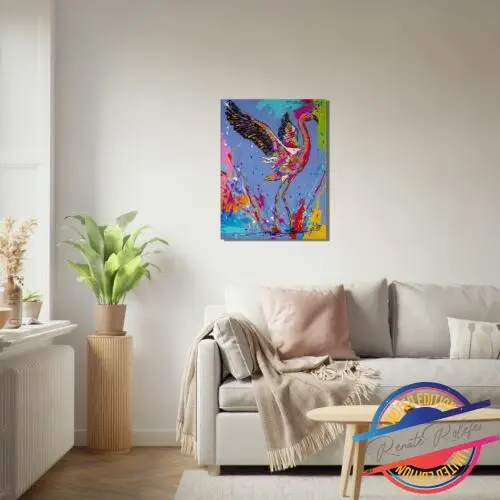 Kunstdruk Dansende Flamingo - Happy Paintings