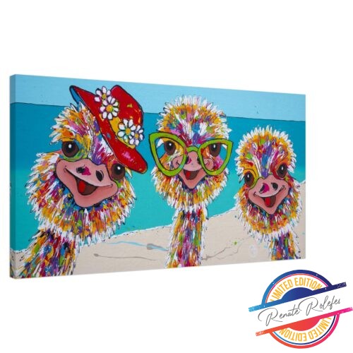 Art Print Funny Ostriches on the beach