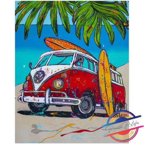 Poster Old VW on the beach - Happy Paintings
