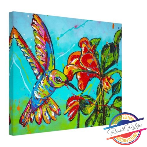 Art Print Hummingbird with red flowers - Happy Paintings
