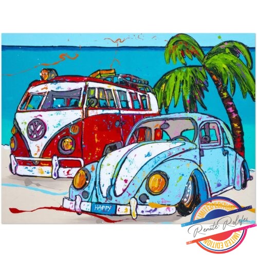 Poster VW's on the beach - Happy Paintings