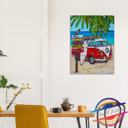 Poster VW on the beach with bird - Happy Paintings