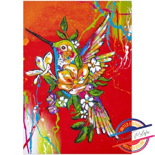 Poster Hummingbird with Flowers - Happy Paintings