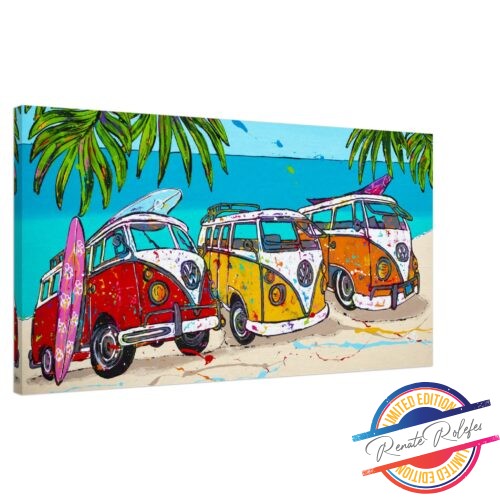Art Print VW vans on the beach - Happy Paintings
