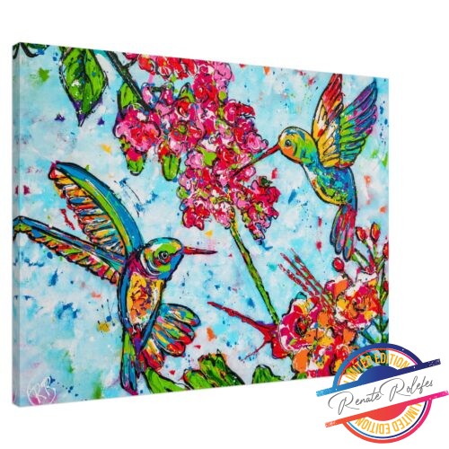 Art Print Hummingbirds with flowers - Happy Paintings