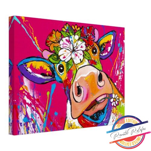 Art Print pink Flower Cow - Happy Paintings