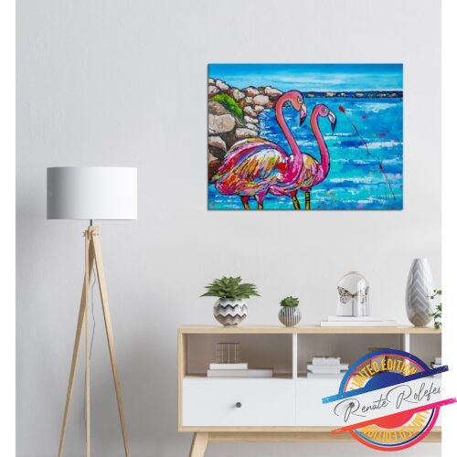 Art Print beach with flamingo's in Aruba - Happy Paintings