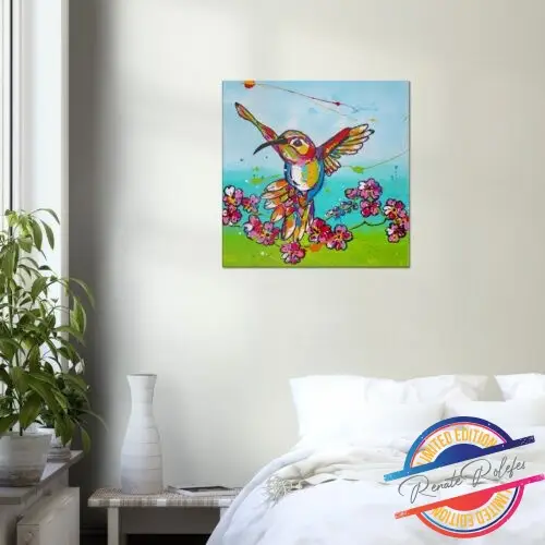 Art Print Hummingbird with flowers - Happy Paintings