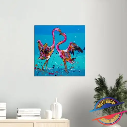 Kunstdruk Daning Flamingo&#039;s - Happy Paintings