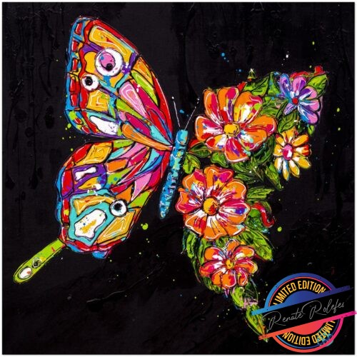 Poster Butterfly with flowers - Happy Paintings