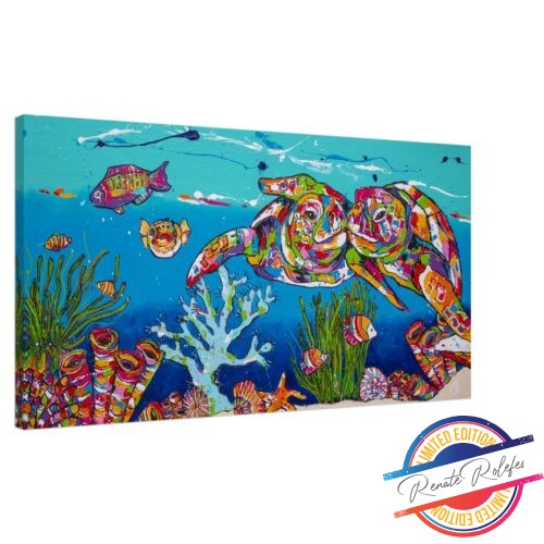 Art Print Hugging Turtles under water- Happy Paintings