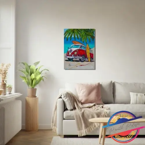 Art Print VW busje op het strand - Happy Paintings