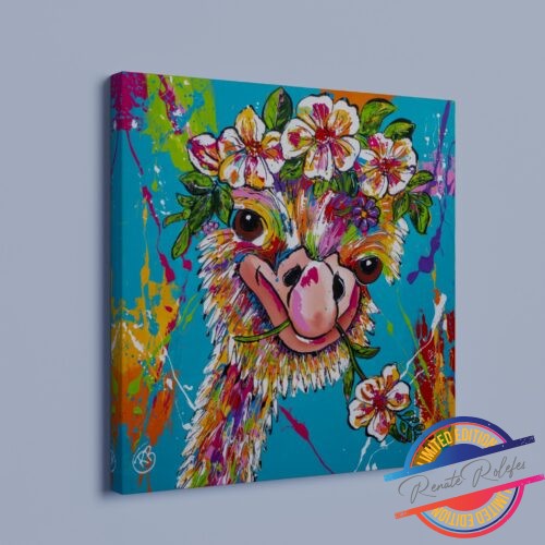 Art Print funny Ostrich with flowers - Happy Paintings