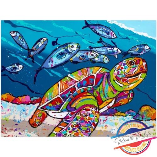 Poster Turtle with fish- Happy Paintings