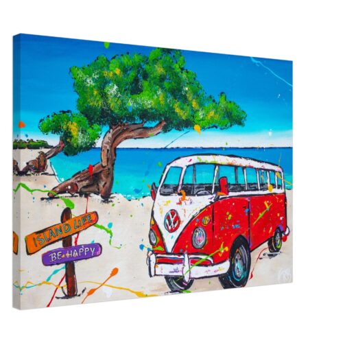 Art Print VW on the beach with Divi Divi - Happy Paintings