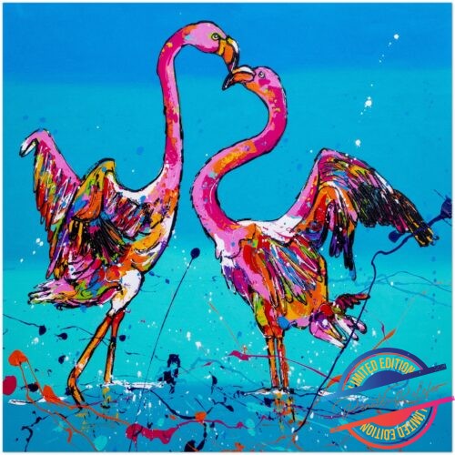 Poster Dancing flamingo's - Happy Paintings