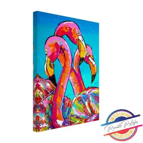 Kunstdruk 3 Flamingo&#039;s - Happy Paintings