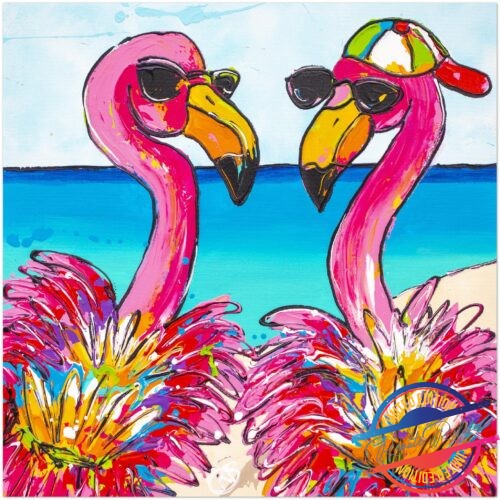 Poster Funny Flamingo's - Happy Paintings