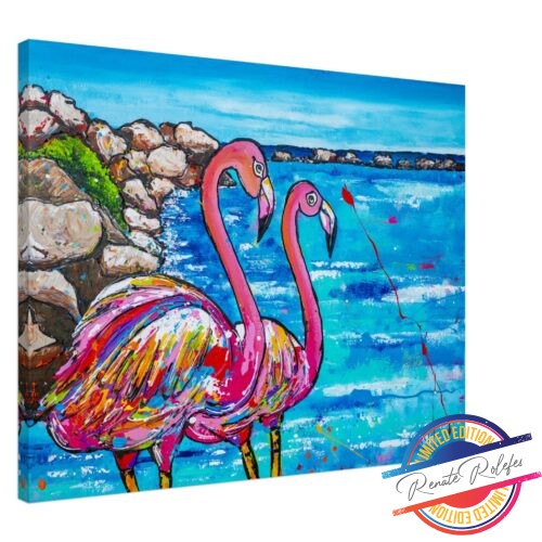 Art Print beach with flamingo's in Aruba - Happy Paintings