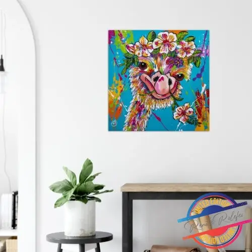 Poster Ostrich with flowers - Happy Paintings