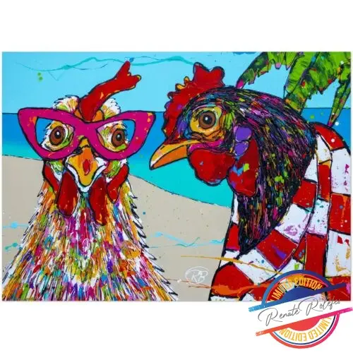 Poster Chickens on the beach - Happy Paintings