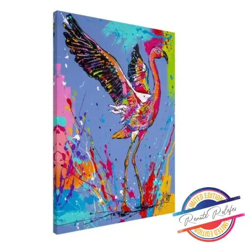 Kunstdruk Dansende Flamingo - Happy Paintings