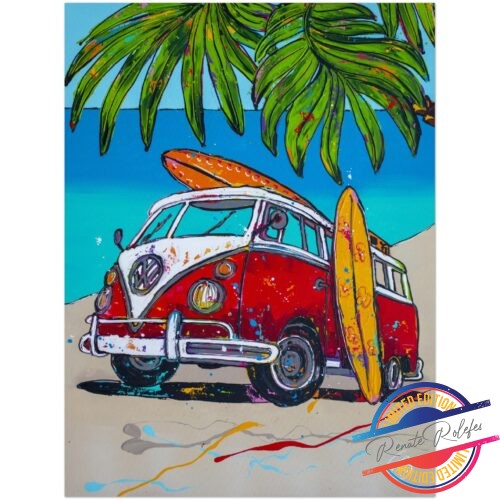 Poster Old VW on the beach - Happy Paintings