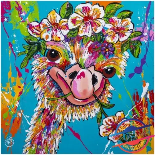 Poster Ostrich with flowers - Happy Paintings