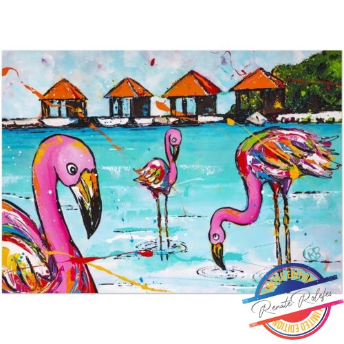 Poster Flamingo beach Aruba - Happy Paintings