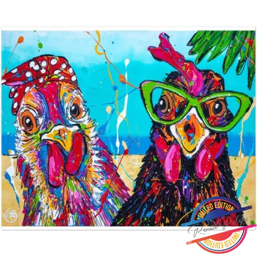 Poster funny chickens - happy paintings
