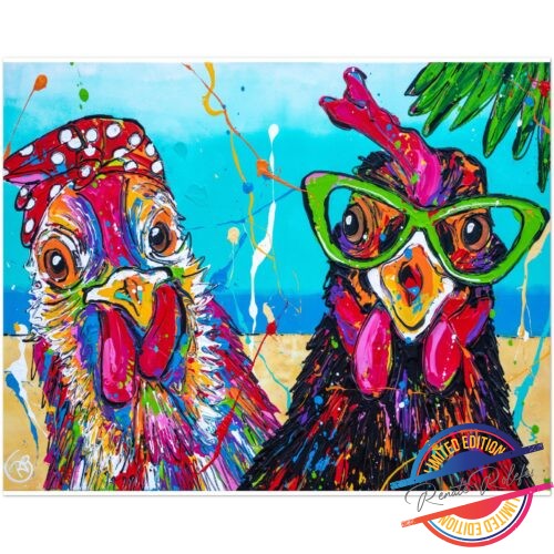 Poster funny chickens - happy paintings