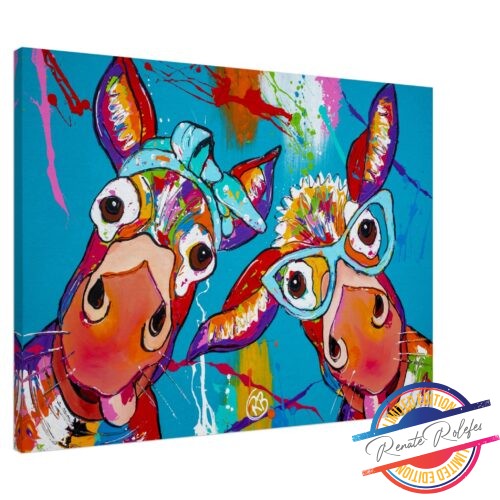 Art Print Happy Donkeys in blue - happy paintings