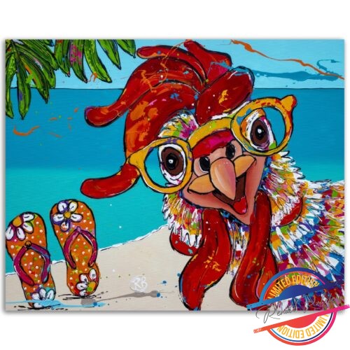 Poster Chicken on the beach - happy paintings