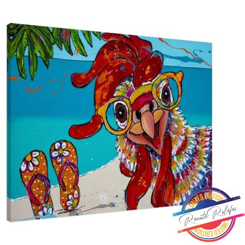 Art Print Chicken on the beach- Happy Paintings