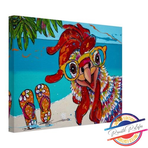 Art Print Chicken on the beach- Happy Paintings