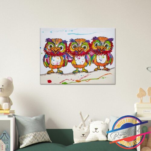 Art Print funny Owls in a row