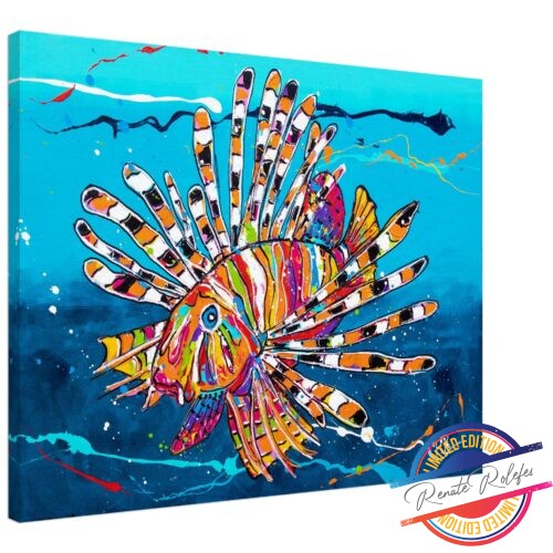 Art Print funny Lion fish in blue