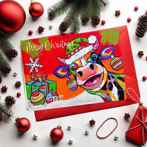 Christmas card funny cow