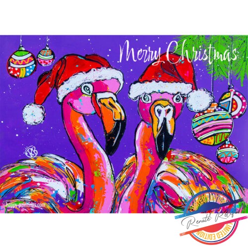 Flamboyant Festive Flamingos Christmas card