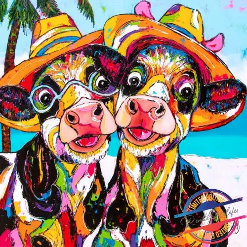 Painting Colorful Cows on the Beach